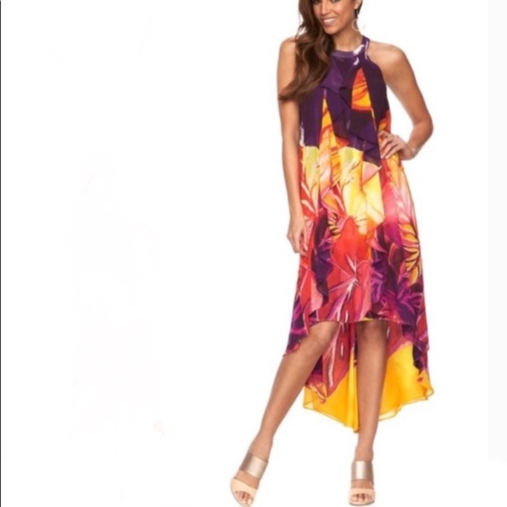 Jennifer Lopez Floral Asymmetrical Hi Low Ruffle Dress